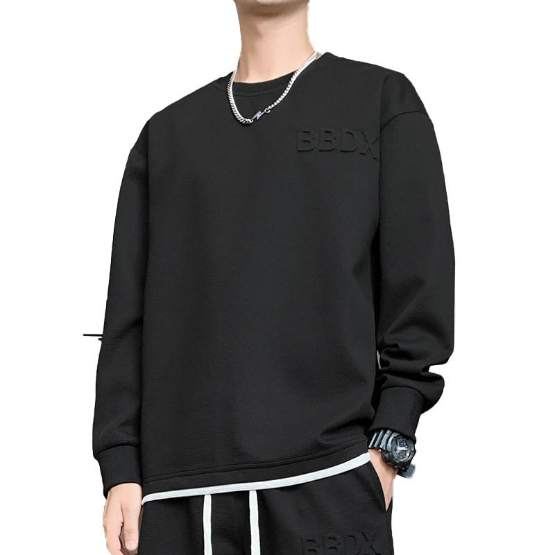 Fake two-piece large size casual round neck printed sports sweatshirt for men large size