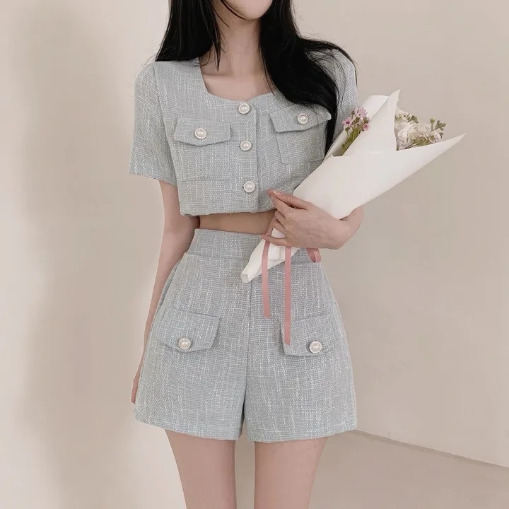 Ready stock INS small fragrant top jacket + short suit two-piece set