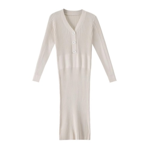 Long slim-fitting sweater dress with coat, over-the-knee autumn and winter outerwear, hip-hugging, fashionable bottoming knitted dress