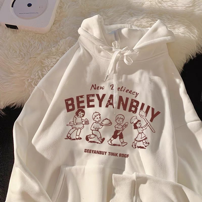 100% cotton surface Chinese cotton new autumn and winter thin velvet printed women's top long-sleeved high-end hooded sweatshirt