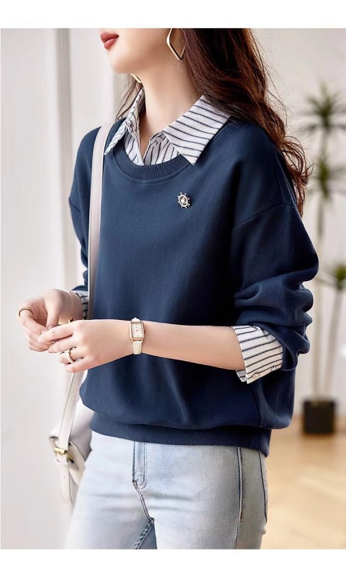 XWI/Xinwei Korean version of age-reducing sweatshirt for women in early autumn new fashion casual slimming fake two-piece top