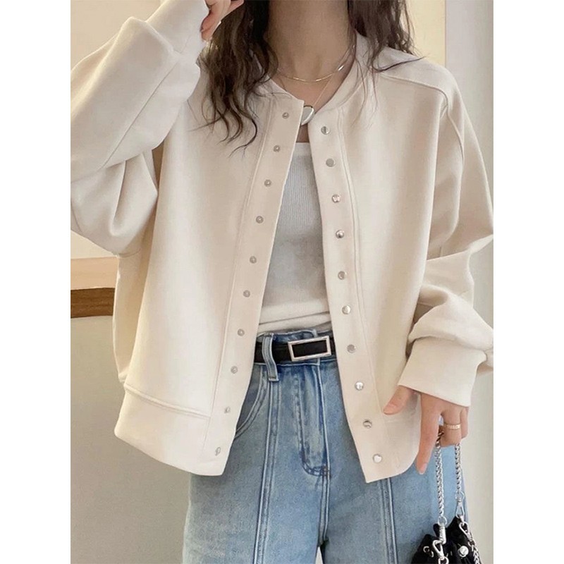 Single-breasted baseball jacket for women petite short casual jacket cardigan top