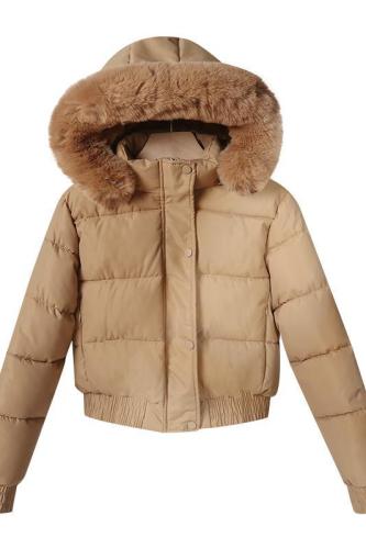Down jacket women's short Korean style new large fur collar cotton jacket loose thickened solid color cotton jacket