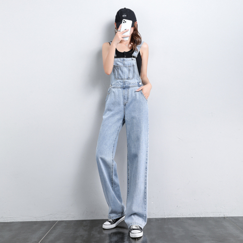 New summer style loose and age-reducing denim overalls, fashionable straight-leg floor mopping pants
