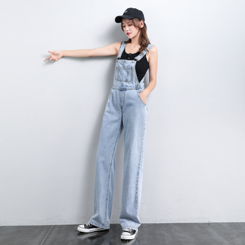 New summer style loose and age-reducing denim overalls, fashionable straight-leg floor mopping pants