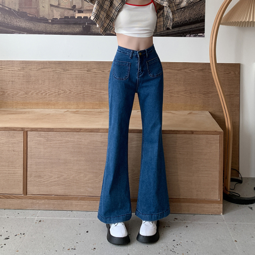 Flared jeans women's straight-leg pants boot-cut pants blue high-waist narrow wide-leg pants