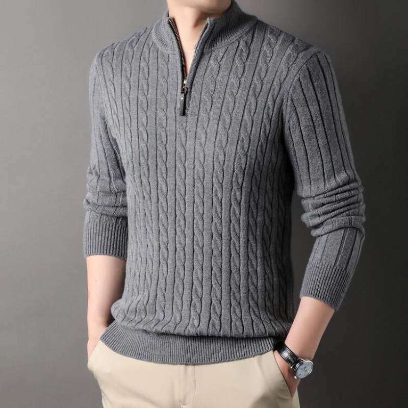 Foreign trade cross-border autumn and winter new style woolen stick stitch half zipper men's pullover sweater