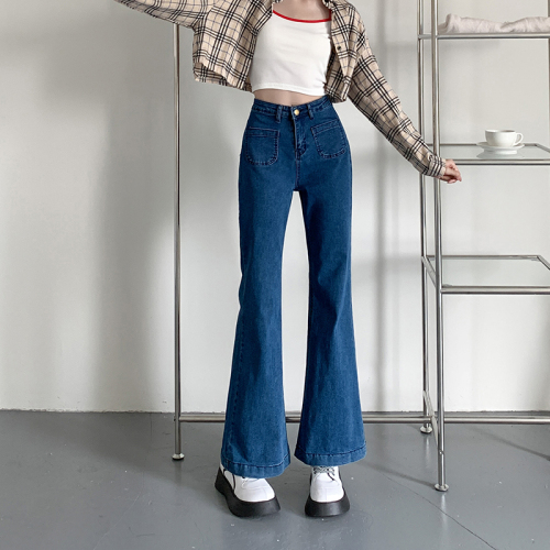 Flared jeans women's straight-leg pants boot-cut pants blue high-waist narrow wide-leg pants