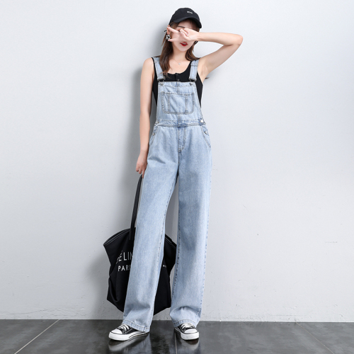 New summer style loose and age-reducing denim overalls, fashionable straight-leg floor mopping pants