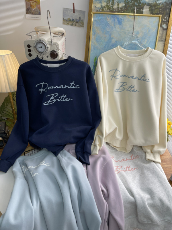 Douyin popular Korean style simple casual loose blue long-sleeved sweatshirt for women early autumn new fashion