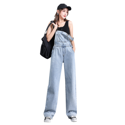 New summer style loose and age-reducing denim overalls, fashionable straight-leg floor mopping pants