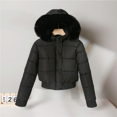 Down jacket women's short Korean style new large fur collar cotton jacket loose thickened solid color cotton jacket