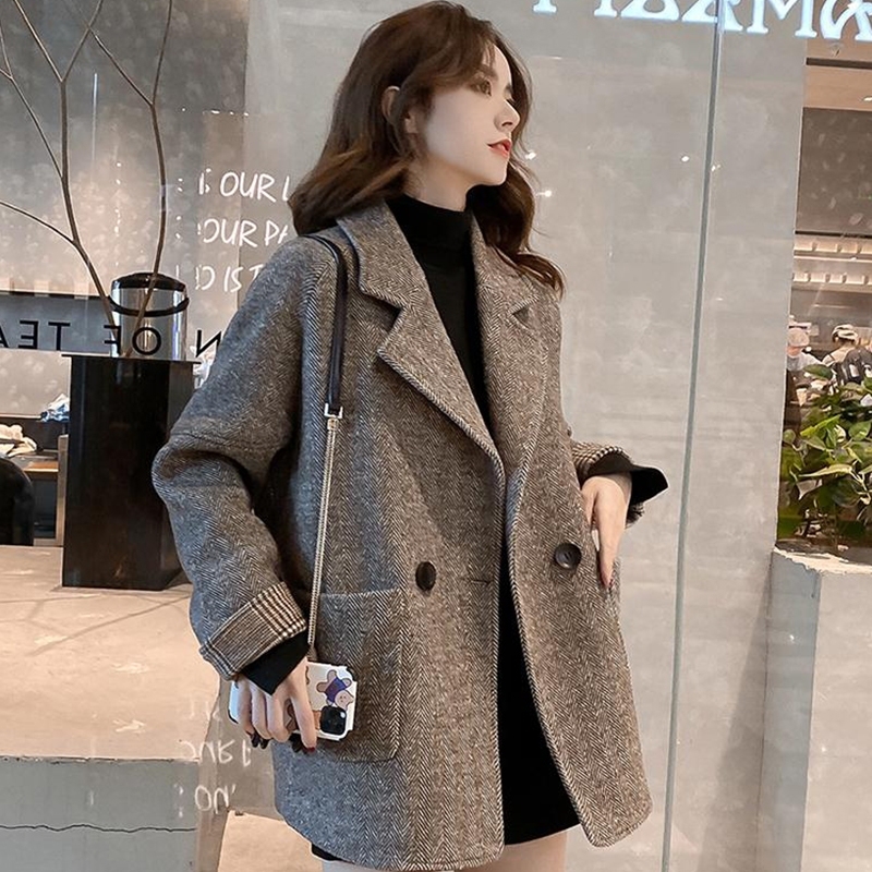 Women's autumn and winter Korean style British style woolen thickened loose casual jacket top