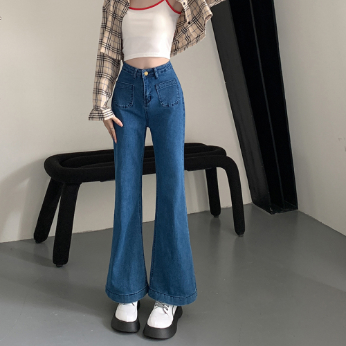 Flared jeans women's straight-leg pants boot-cut pants blue high-waist narrow wide-leg pants