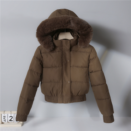 Down jacket women's short Korean style new large fur collar cotton jacket loose thickened solid color cotton jacket