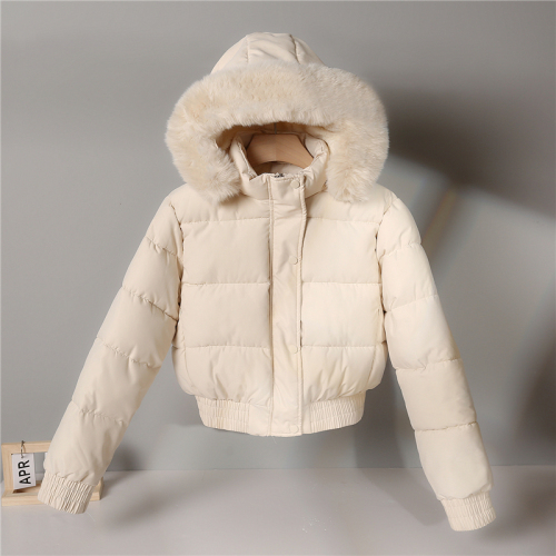 Down jacket women's short Korean style new large fur collar cotton jacket loose thickened solid color cotton jacket