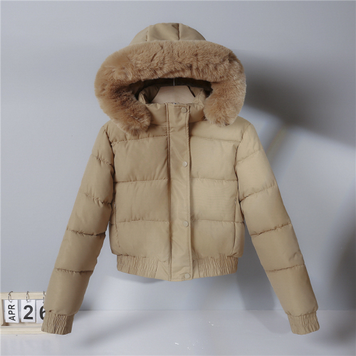 Down jacket women's short Korean style new large fur collar cotton jacket loose thickened solid color cotton jacket