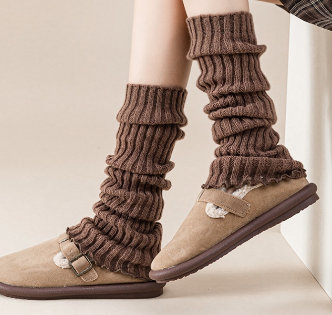 Sock sets for women in autumn and winter plus velvet and thickened knitted pile socks Japanese style JK Lolita girls solid color calf socks