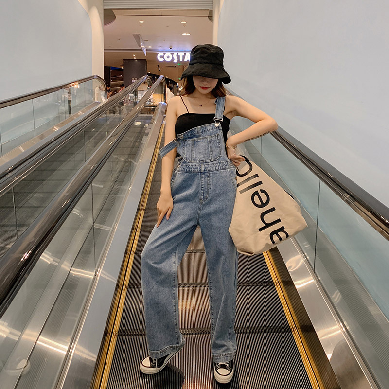 New Korean style loose age-reducing high-waisted wide-leg jeans for women Ziya floor-length overalls