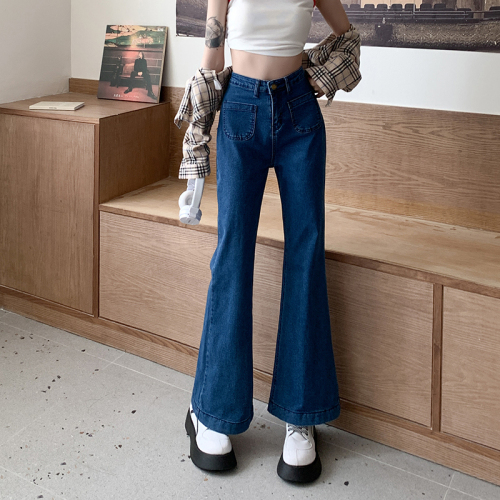 Flared jeans women's straight-leg pants boot-cut pants blue high-waist narrow wide-leg pants