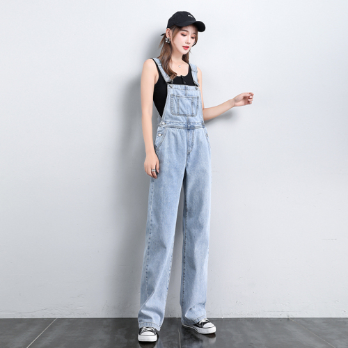 New summer style loose and age-reducing denim overalls, fashionable straight-leg floor mopping pants