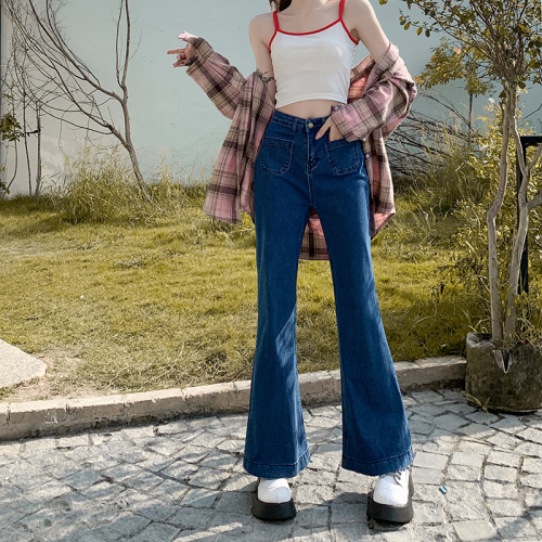 Flared jeans women's straight-leg pants boot-cut pants blue high-waist narrow wide-leg pants