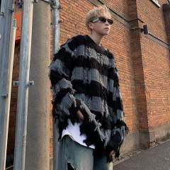 Hollow Hollow Knitted Sweater Men's Autumn and Winter New Loose Striped Sweater Lazy Style Top