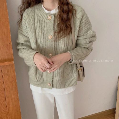 Korean gentle twist sweater women's spring new style loose, lazy, soft and waxy temperament knitted cardigan jacket trendy