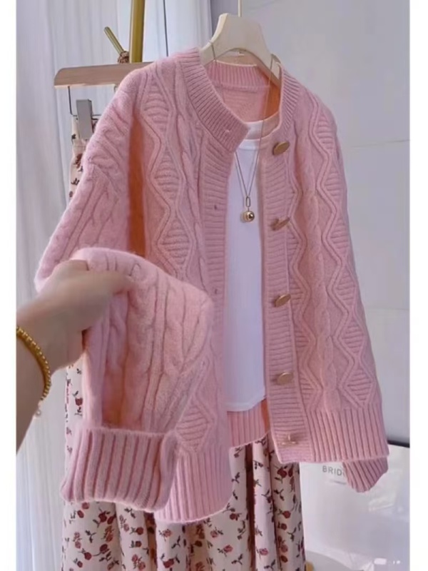 Thirteen lines of lazy style soft waxy knitted cardigan for women in autumn and winter Korean style loose casual Japanese sweater jacket