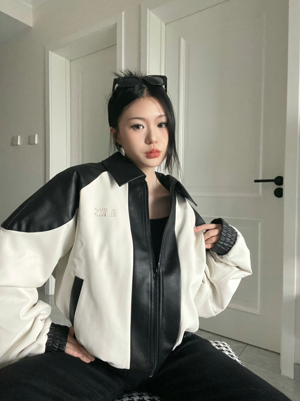Black and white contrast patchwork jacket