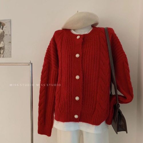 Korean gentle twist sweater women's spring new style loose, lazy, soft and waxy temperament knitted cardigan jacket trendy