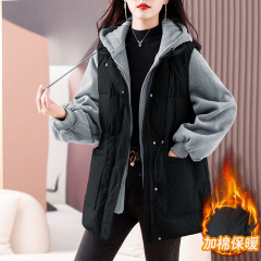 Real stock, real shot, women's new winter cotton-padded jacket, mid-length mother's fake two-piece waistcoat cotton-padded jacket