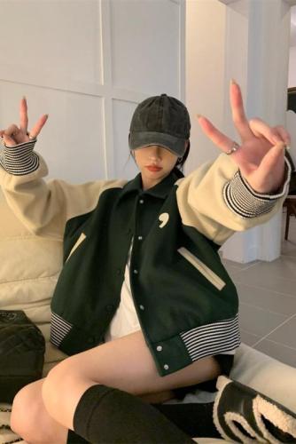 Woolen jacket, autumn splicing casual embroidered jacket, front and back letters have been changed