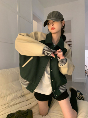 Woolen jacket, autumn splicing casual embroidered jacket, front and back letters have been changed