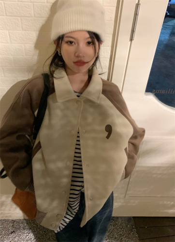 Woolen jacket, autumn splicing casual embroidered jacket, front and back letters have been changed