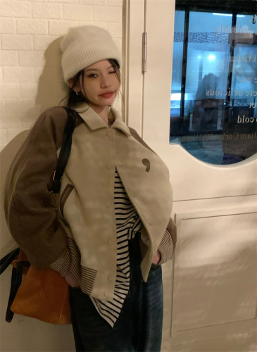 Woolen jacket, autumn splicing casual embroidered jacket, front and back letters have been changed