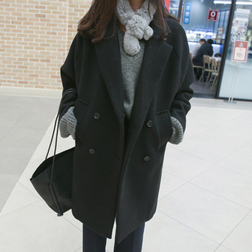 Temperament slim and slim mid-length autumn and winter new woolen coat women's coat top student double breasted
