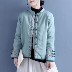 Spot Chinese style cotton and linen embroidered cotton clothes for women retro buttoned stand-up collar double-breasted cotton clothes Chinese style thick coats and cotton clothes