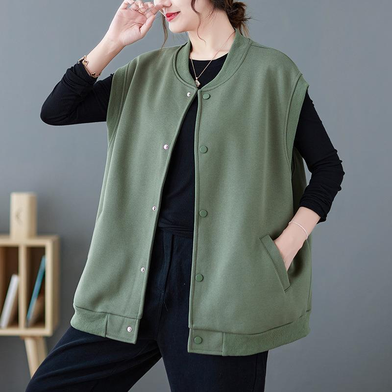 Imitation Chinese cotton composite milk silk loose large size slim sleeveless vest top baseball uniform jacket