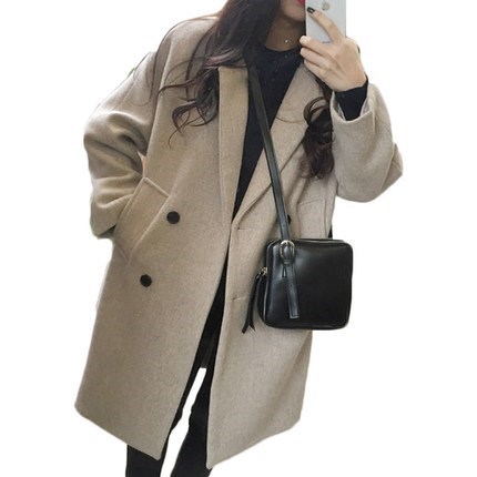 Forest style woolen coat for women autumn and winter cotton thickened Korean style woolen coat student mid-length windbreaker winter