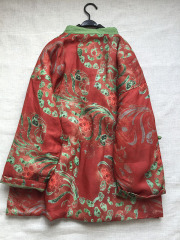 Autumn and winter digital printed ramie slanted cardigan buttoned cotton coat Literary style retro quilted cotton coat