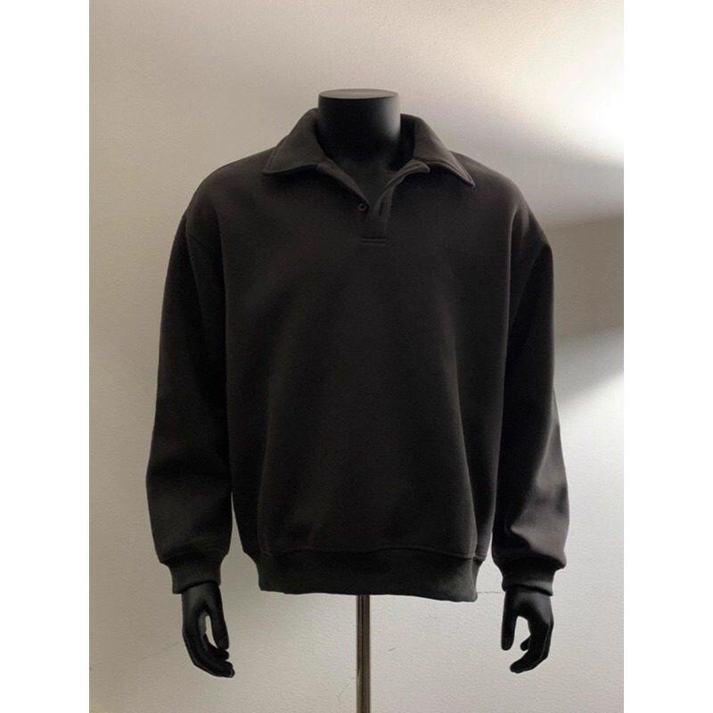 Heavy silhouette sweatshirt, long-sleeved polo shirt with lapel and inner layering shirt