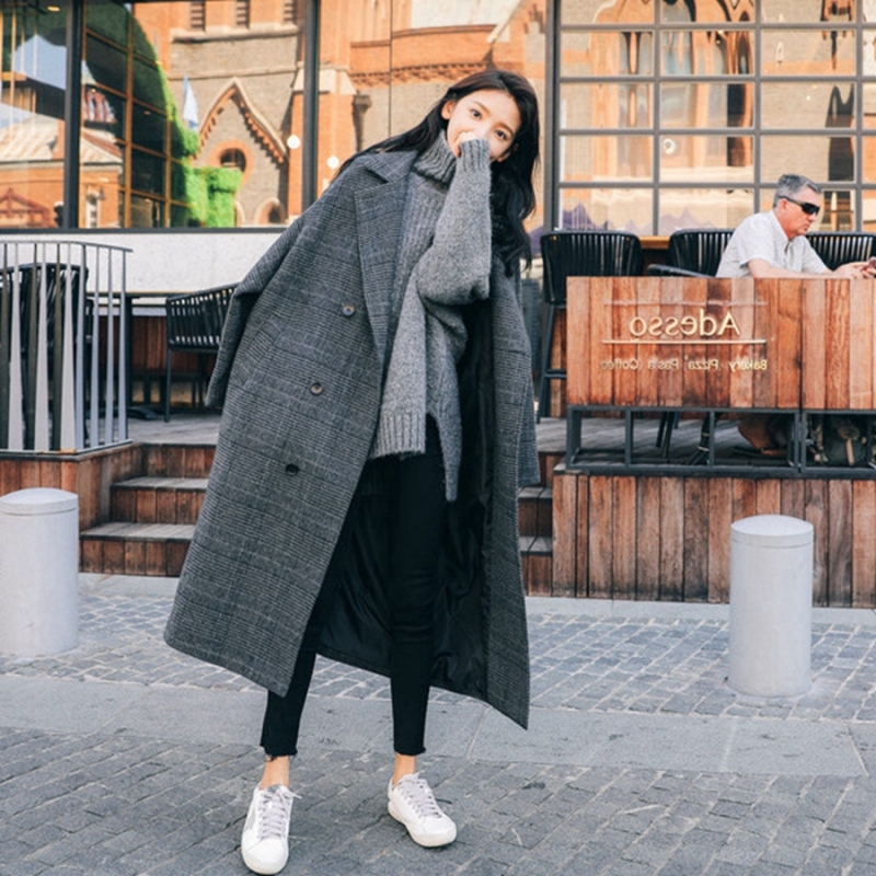 MAJE BRIAN autumn and winter new mid-length knee-length woolen coat, feminine, loose tartan coat, trendy