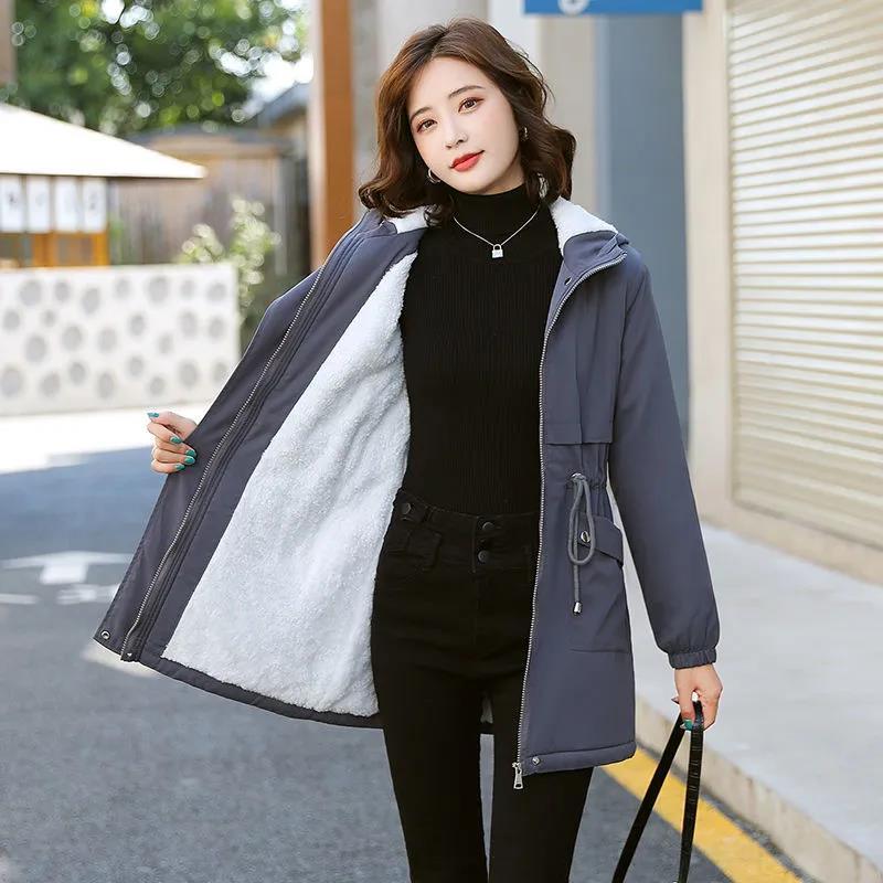 Women's new velvet windbreaker winter Korean style casual loose coat Western style thickened mid-length cotton jacket