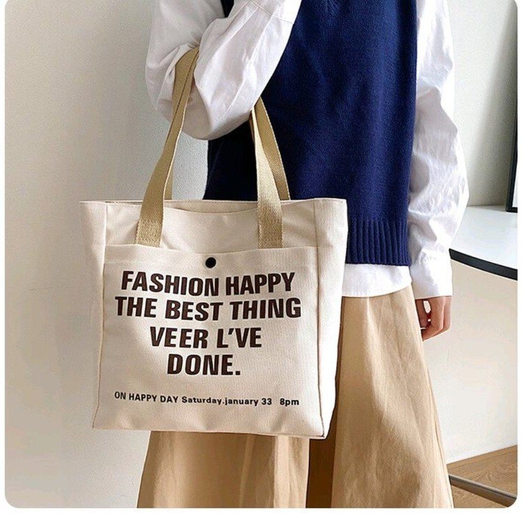 Canvas bag women's fashion Korean letter printed canvas bag casual tote bag shoulder handbag women's bag shopping bag