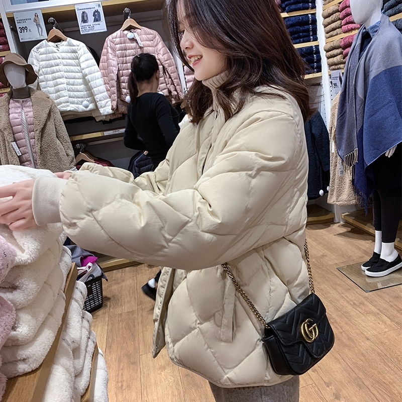 Small down jacket women's new Korean style fashionable internet celebrity rhombus plaid light and short jacket winter
