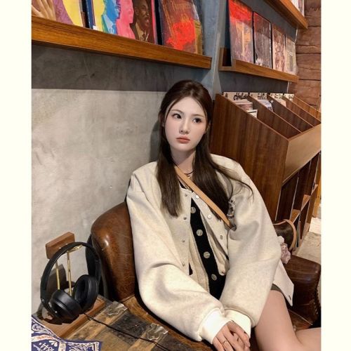 Original method of short baseball uniform for women, spring, autumn and winter loose casual all-match thickened jacket ins