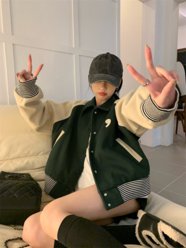 Woolen jacket, autumn splicing casual embroidered jacket, front and back letters have been changed