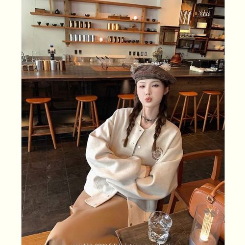 Original method of short baseball uniform for women, spring, autumn and winter loose casual all-match thickened jacket ins