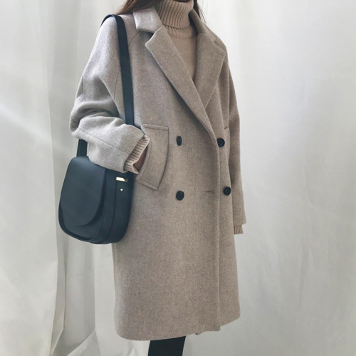 Temperament slim and slim mid-length autumn and winter new woolen coat women's coat top student double breasted
